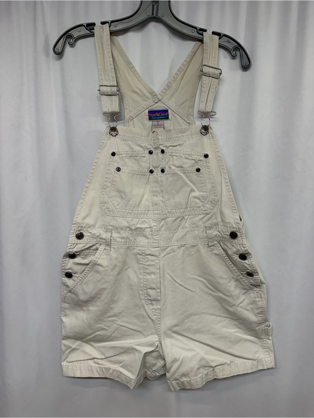 Vintage NorthCrest White Cotton Short Bib Overalls Utility Workwear Y2K S